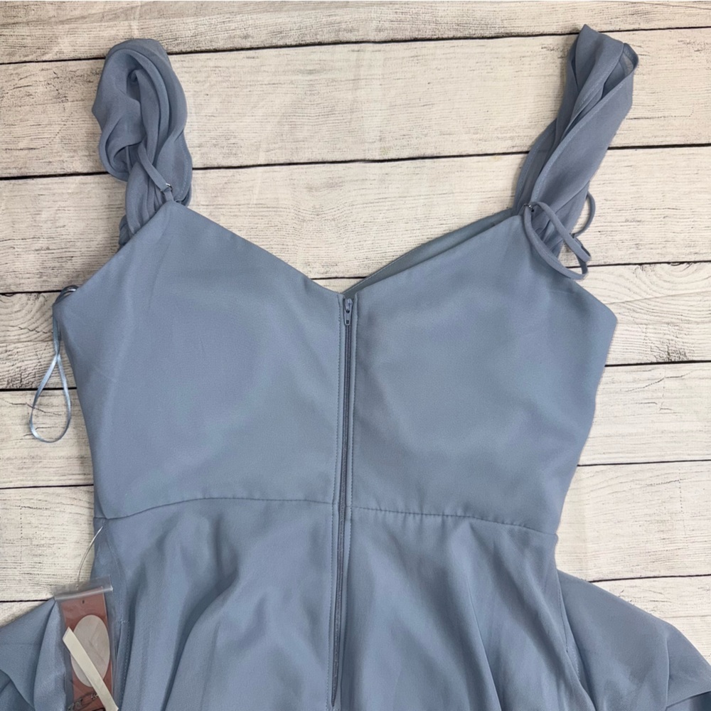 Birdy Grey NWT Devin Dress Gown Chiffon in Dusty Blue Size Medium Bridesmaid - Picture 10 of 14